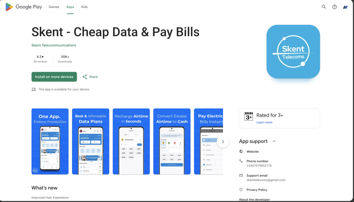 Skent Telecoms Play Store Preview
