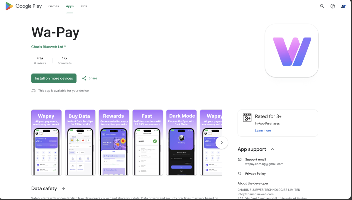Wa-Pay Play Store Preview